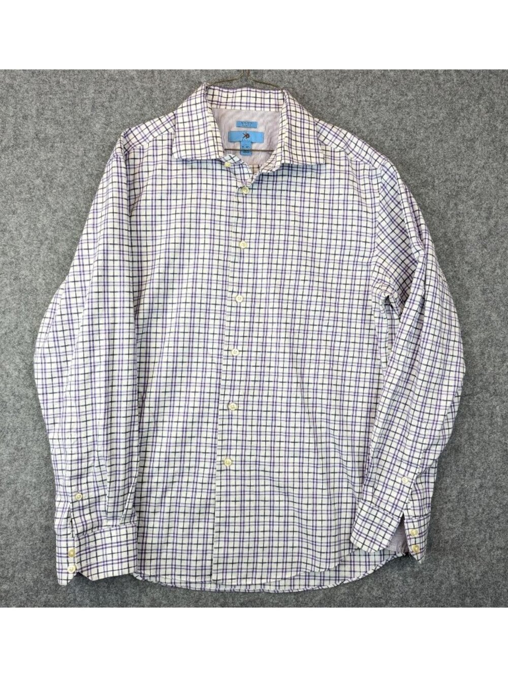 Egara Mens Large 16-16.5 Non-Iron Slim Fit Purple Plaid Long Sleeve Dress Shirt